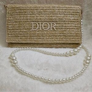 Dior Beauty Beige Raffia Clutch with Pearl Accent